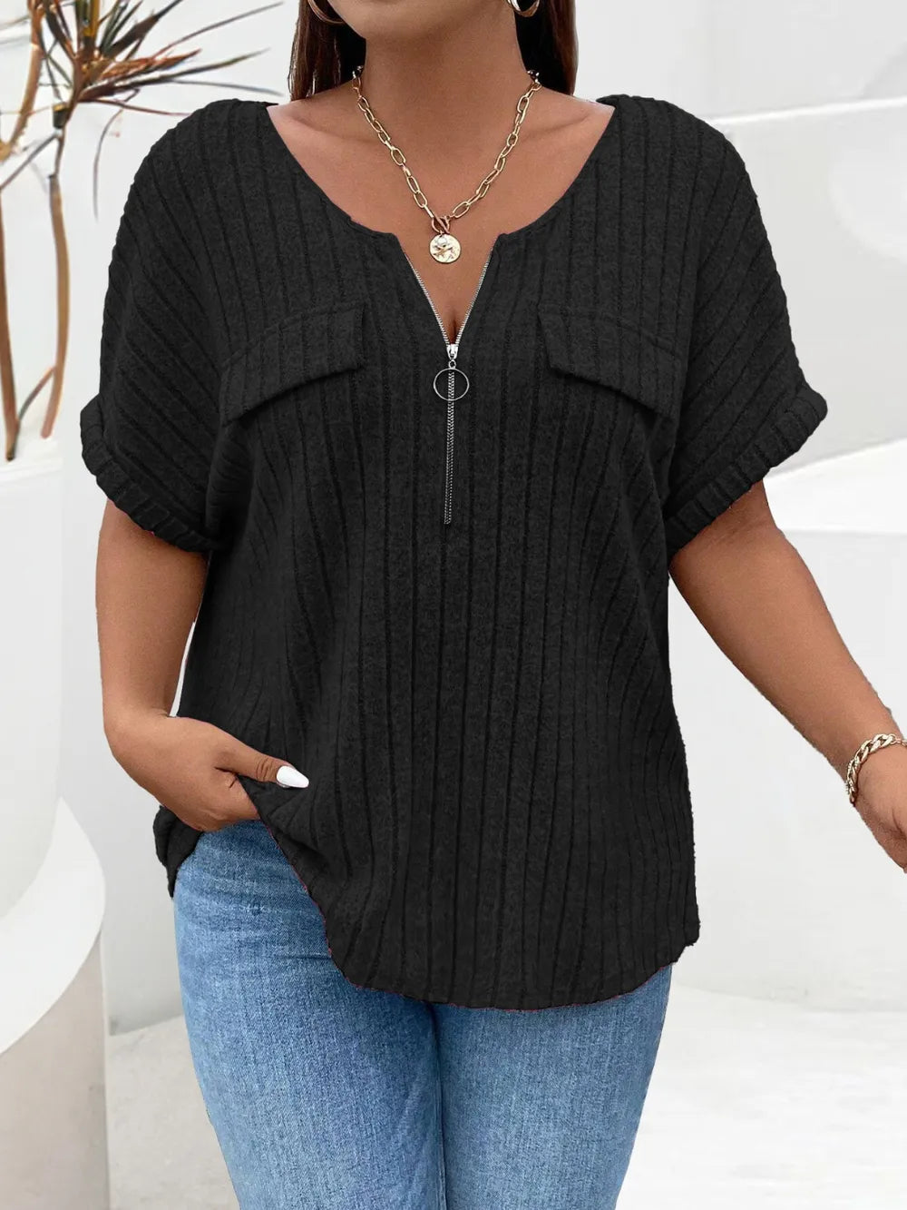 Women's Plus Size Half Zip T-Shirt