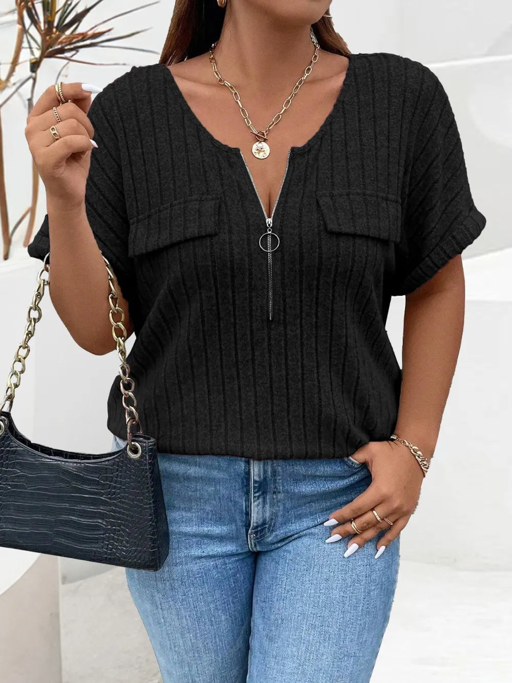 Women's Plus Size Half Zip T-Shirt