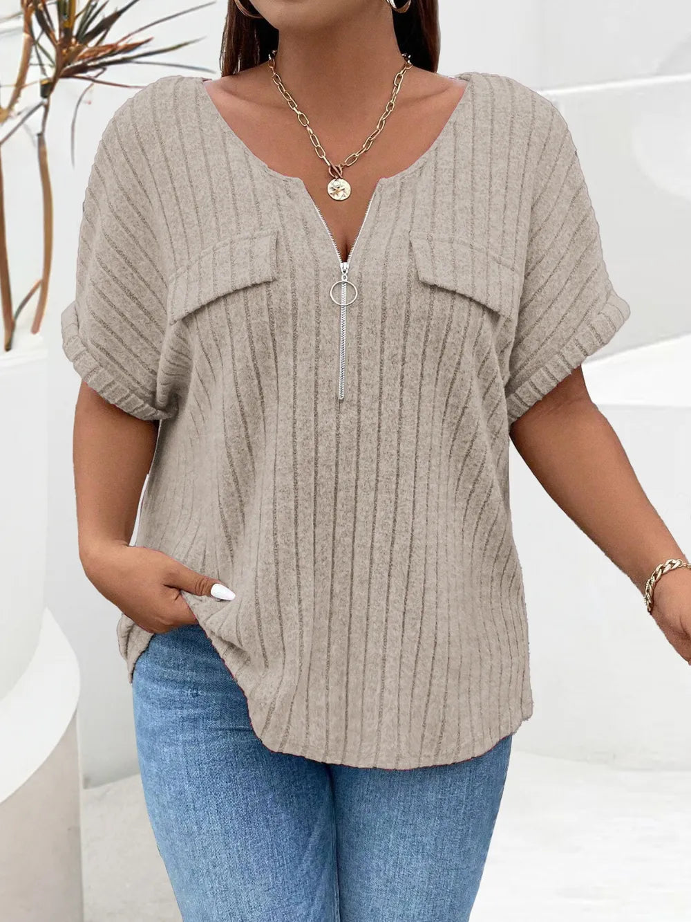Women's Plus Size Half Zip T-Shirt