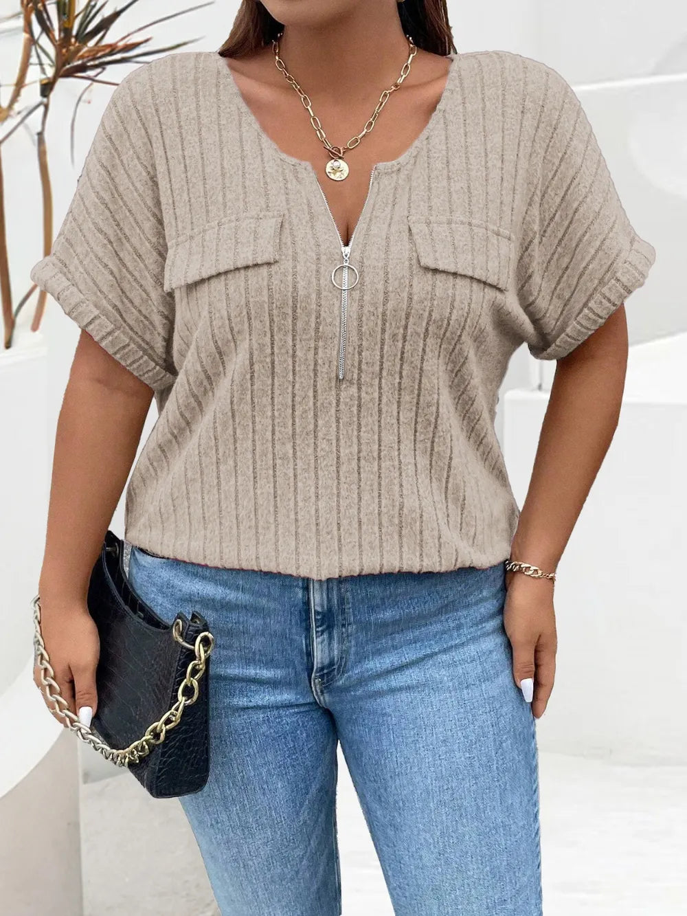Women's Plus Size Half Zip T-Shirt