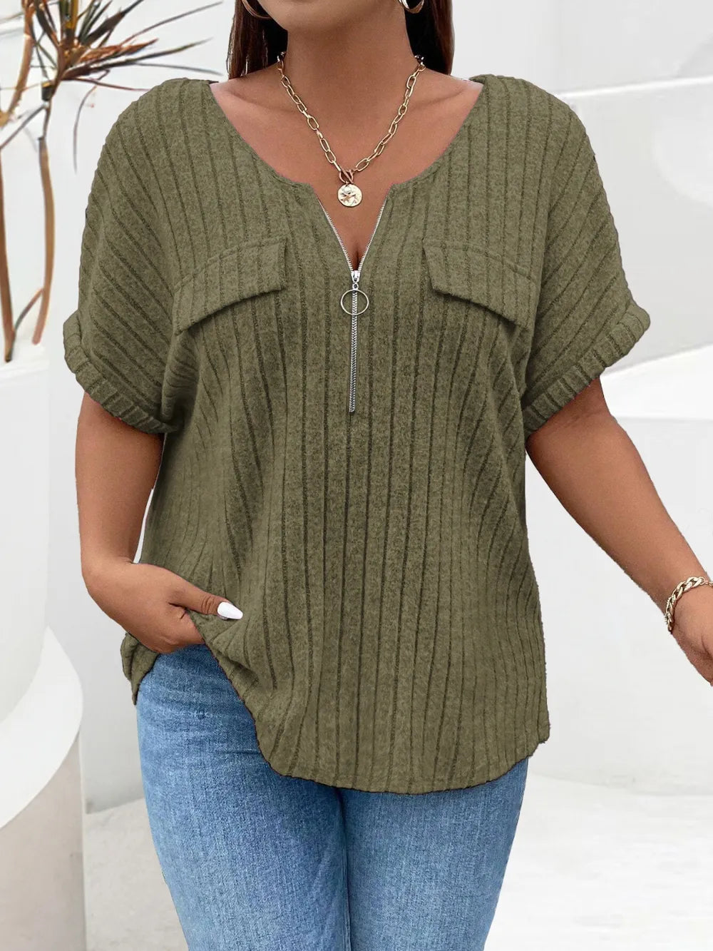 Women's Plus Size Half Zip T-Shirt