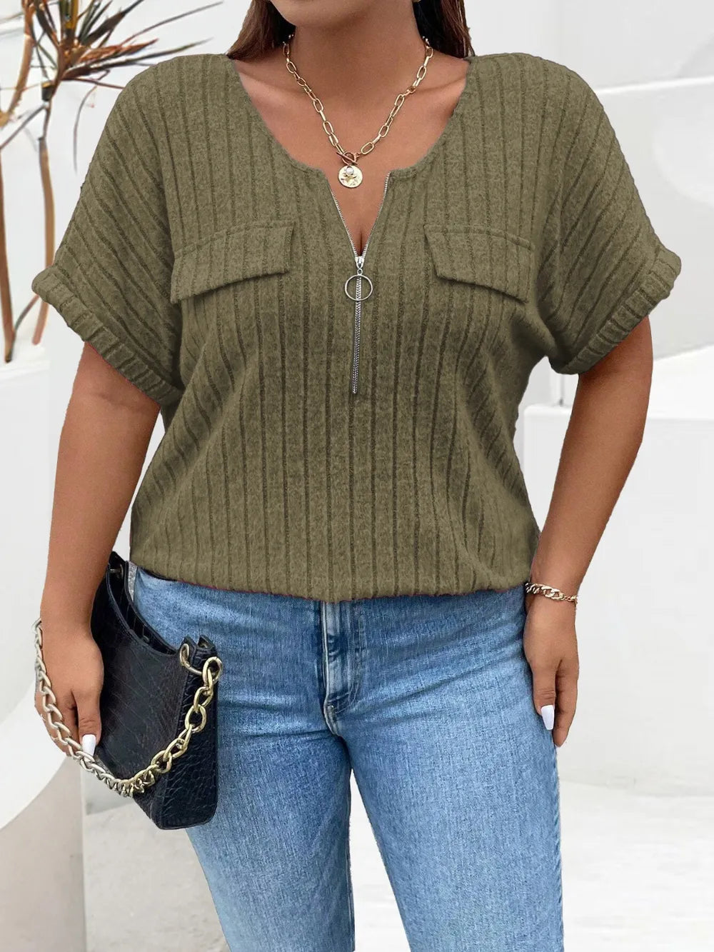 Women's Plus Size Half Zip T-Shirt