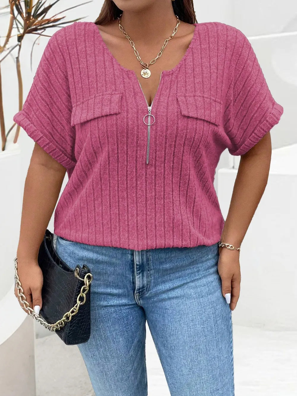 Women's Plus Size Half Zip T-Shirt