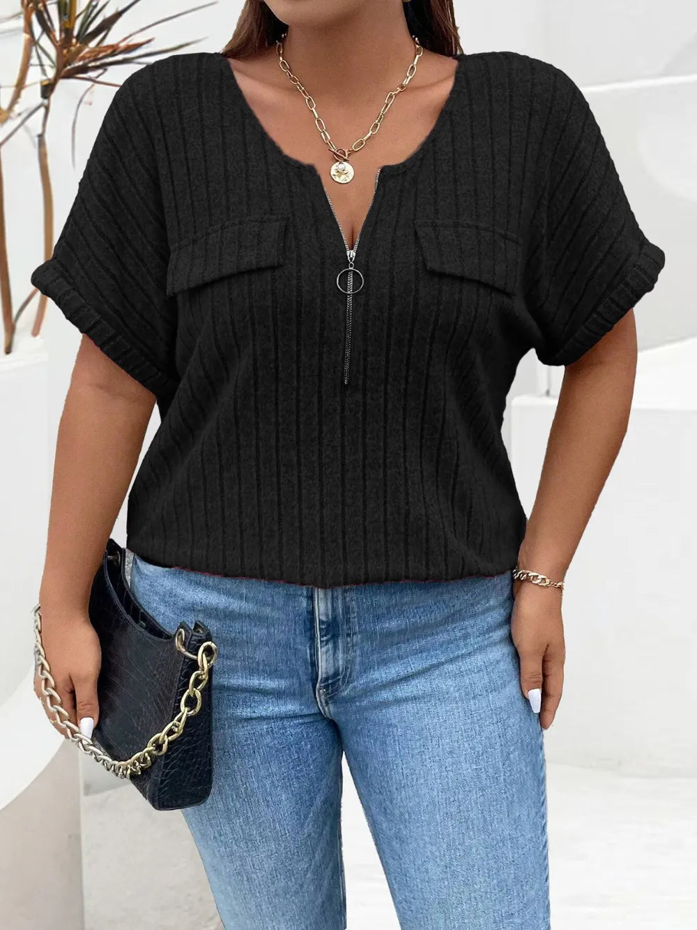 Women's Plus Size Half Zip T-Shirt